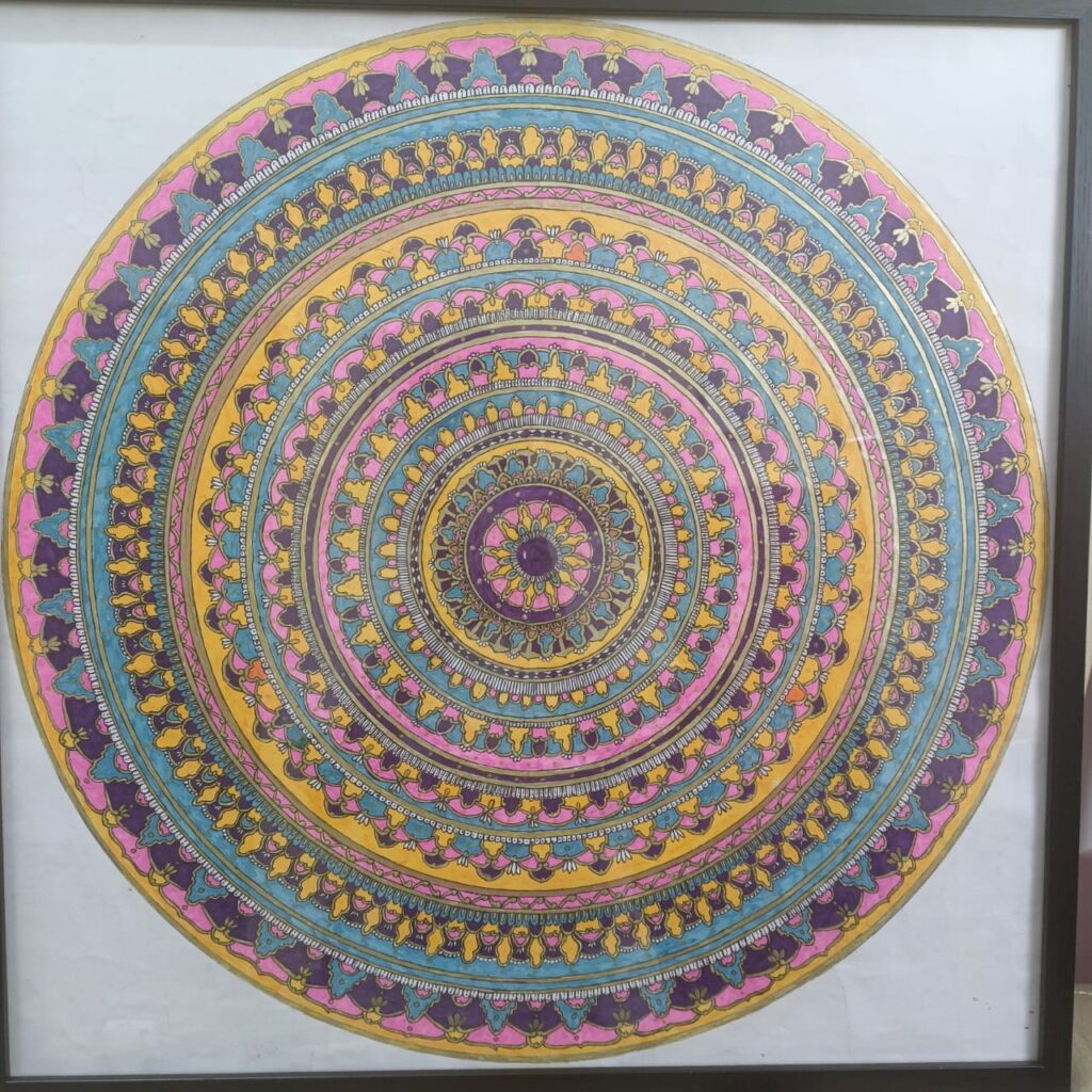 Calming moonlight-themed ornate mandala in cool blue tones for meditation rooms